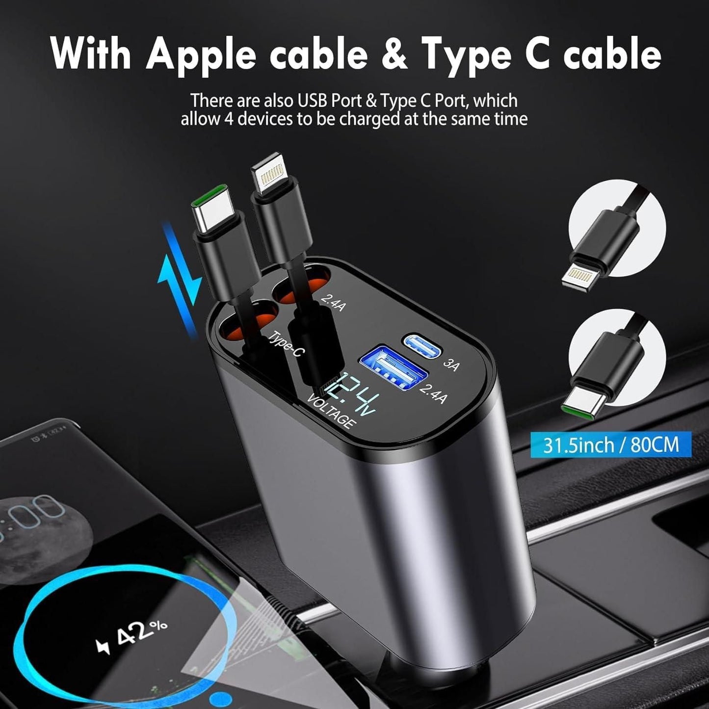 Four in one Retractable Car Charger