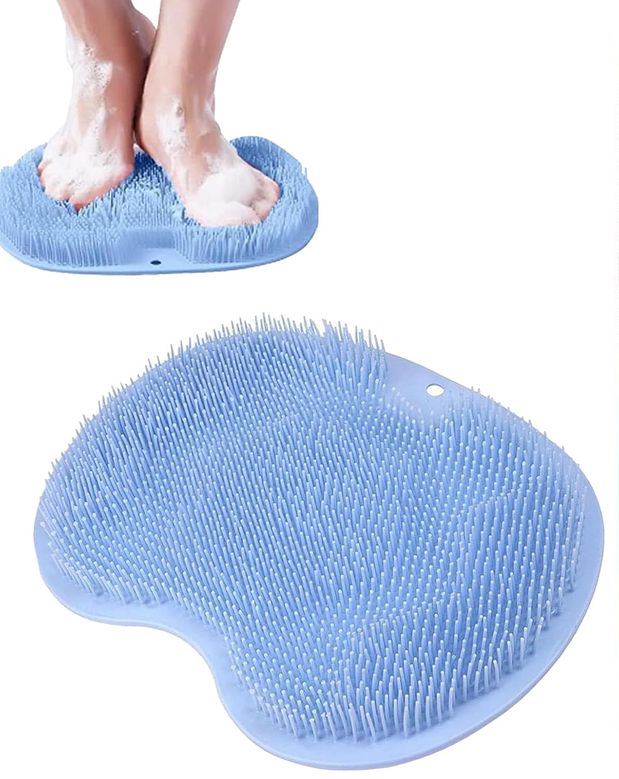 Silicone Shower Foot Scrubber Mat with Wall-Mounted Suction Cups.