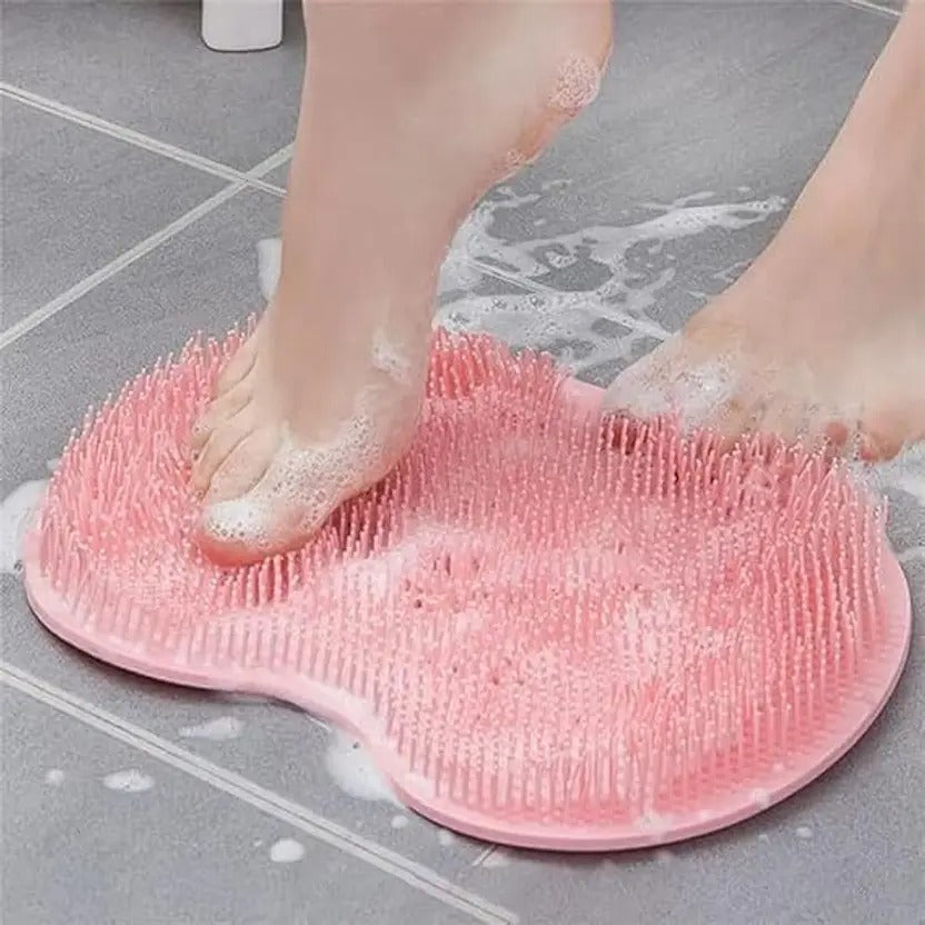 Silicone Shower Foot Scrubber Mat with Wall-Mounted Suction Cups.