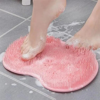 Silicone Shower Foot Scrubber Mat with Wall-Mounted Suction Cups.